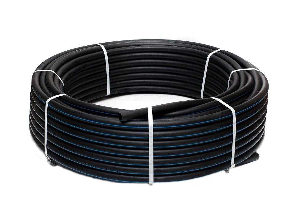 Труба 20х2,0 (бухта 100м) ПЭ100 SDR11 (1,6 МПа), цвет чёрный с голубой полосой, ГОСТ18599-2001